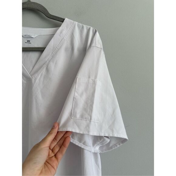 carhartt force women’s v neck scrub short sleeve top white pockets size 2X - Picture 7 of 9